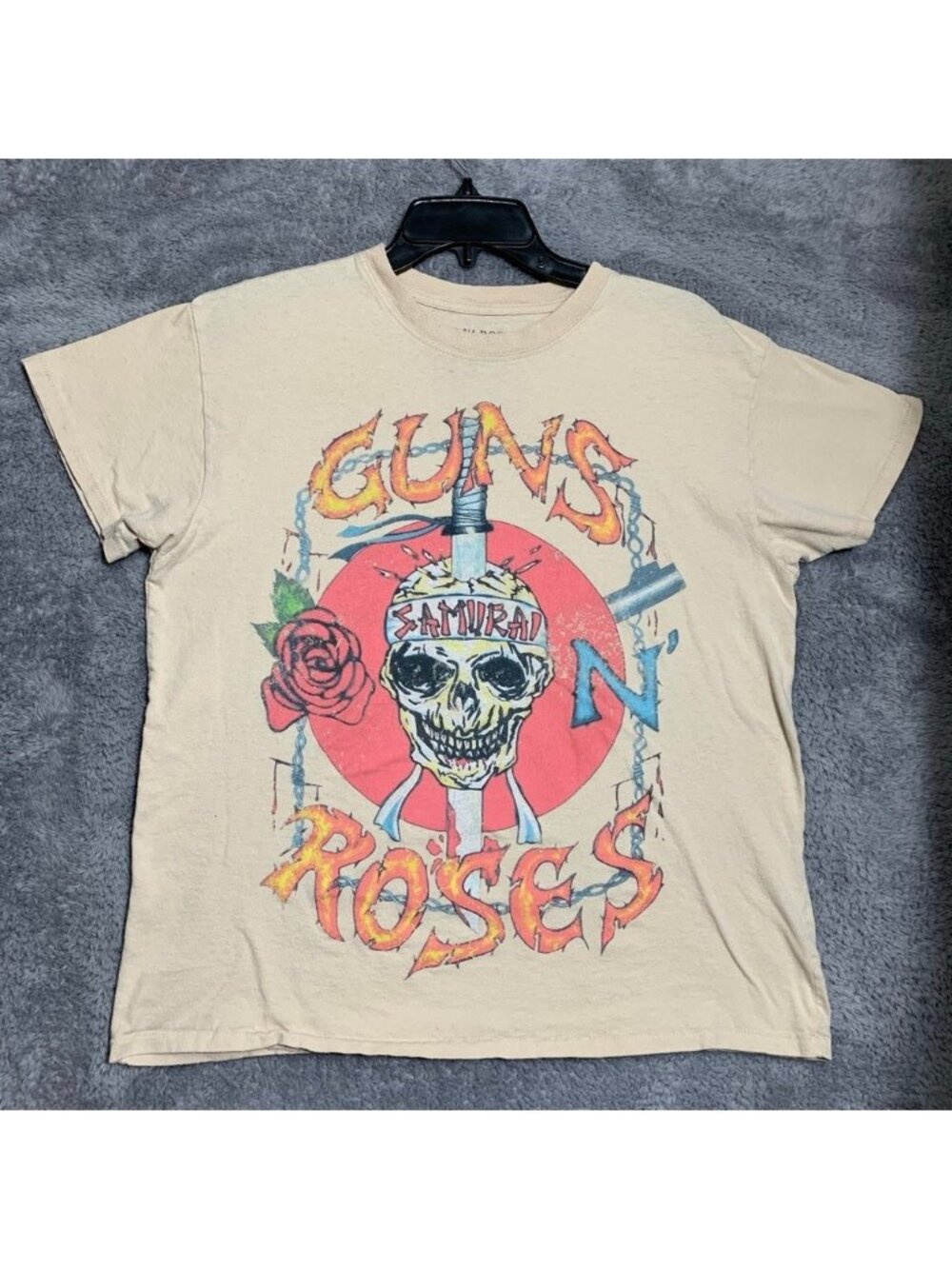 Guns N' Roses T-Shirt Mens L Tan Samurai Skull Graphic Rock Band Tee 2022